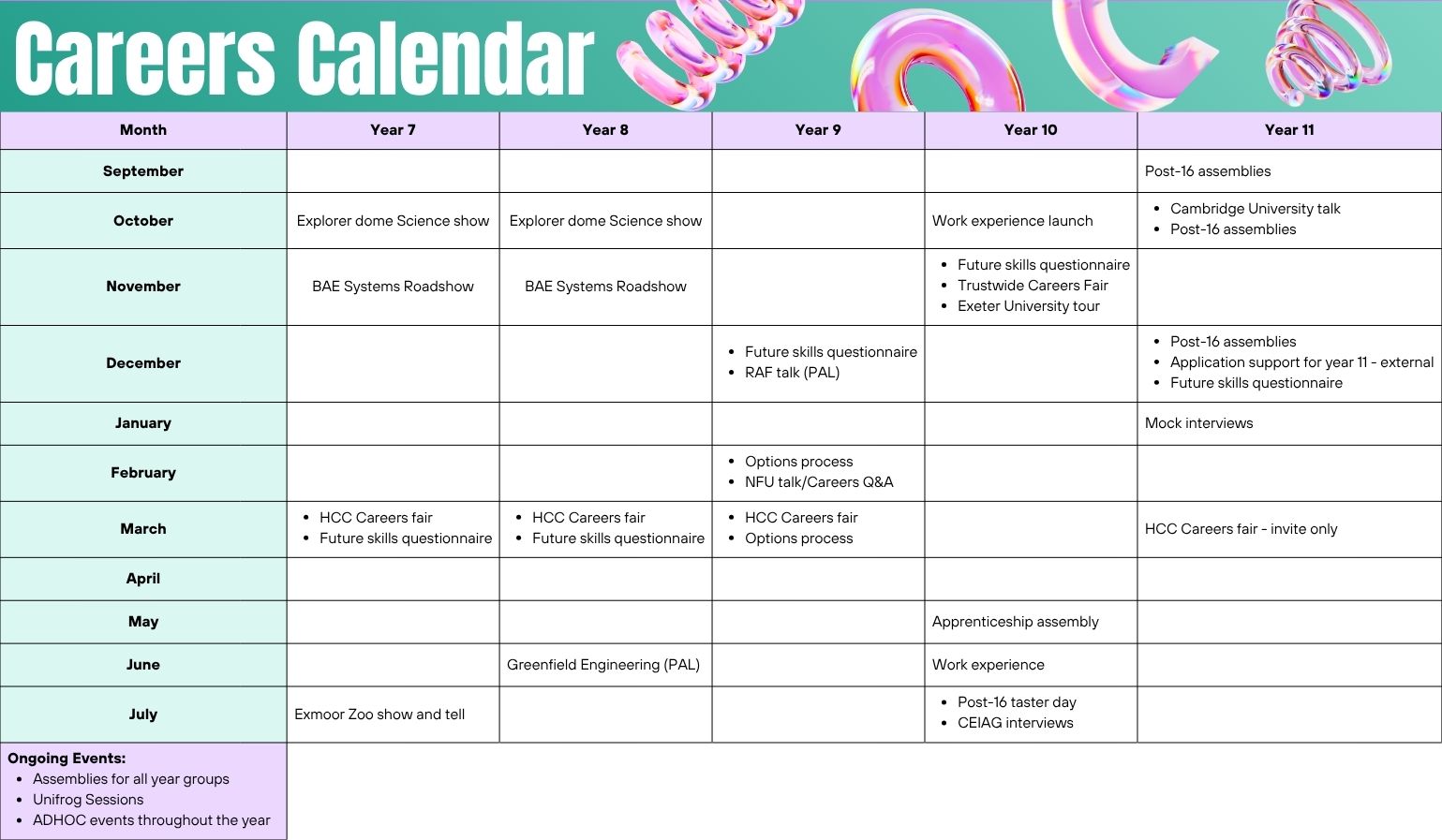 Careers Calendar 25/26
