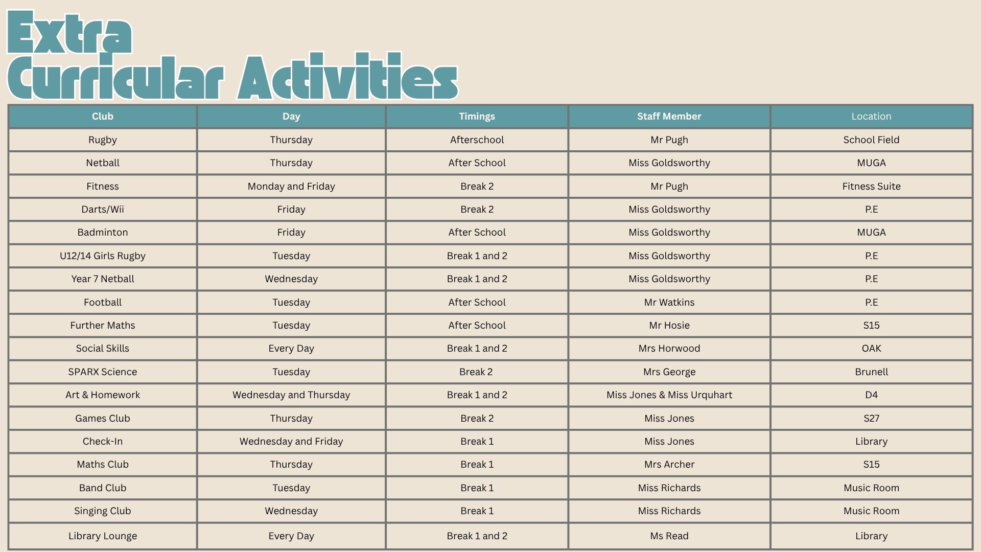 Extra Curricular Activities Extra Curricular Activities