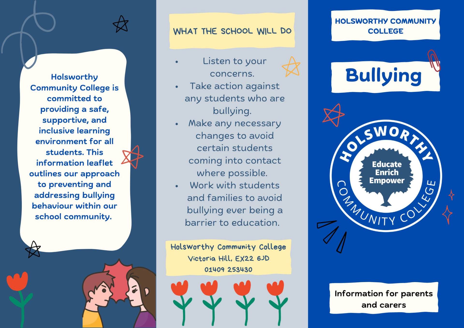 A brochure created to explain how HCC deals with bullying